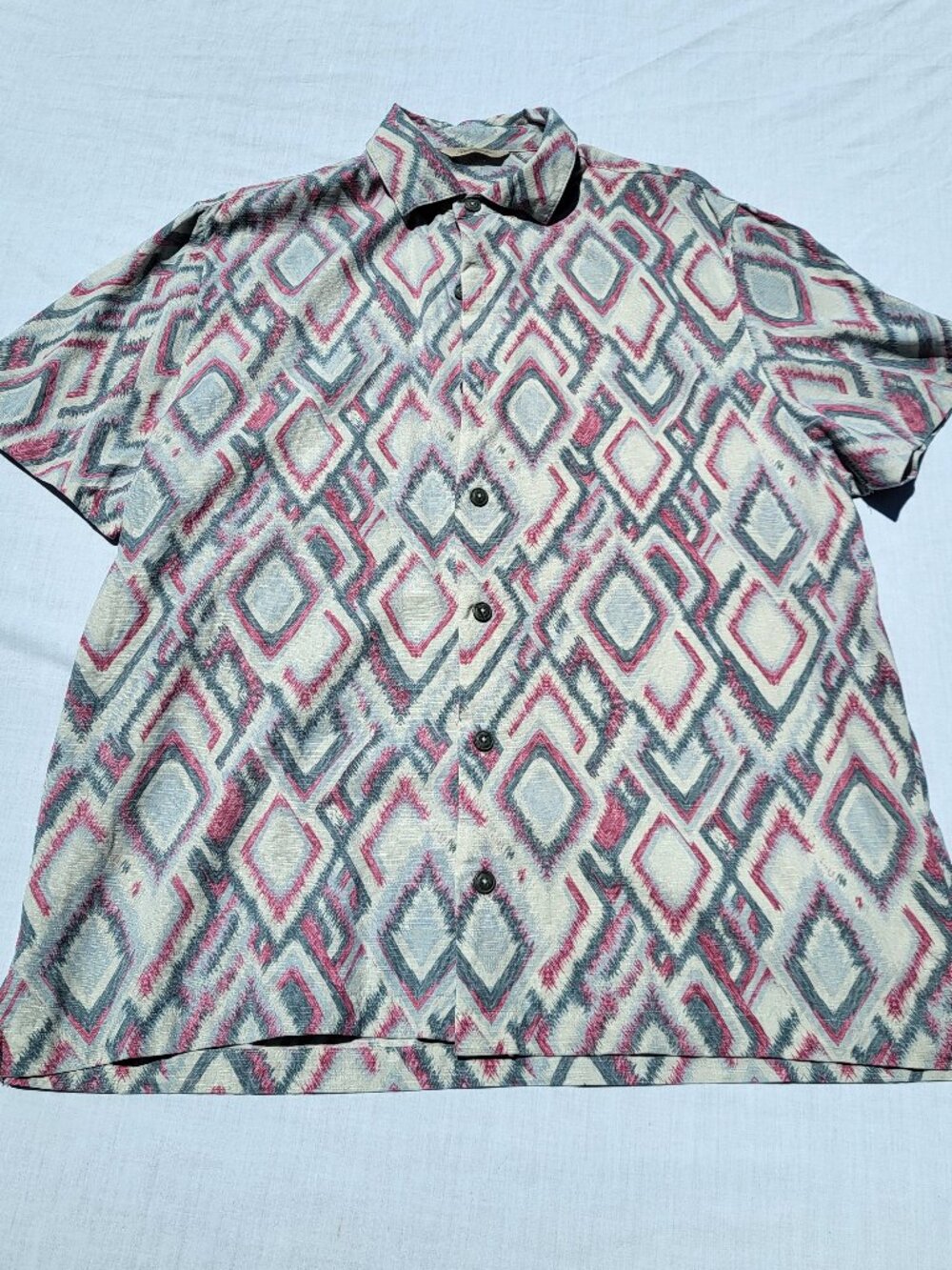 Paradise Collection Shirt Men's Large Silk Button Down Short Sleeve Colorful